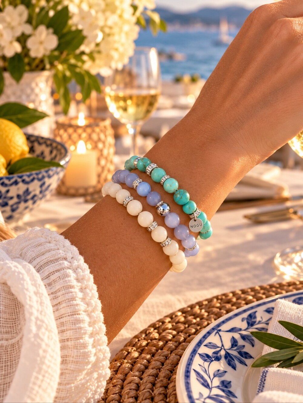 NOGU Gemstone Beaded Bracelet Stack | Set of 3 in Original Box